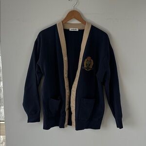 Navy Cardigan with Beige Trim